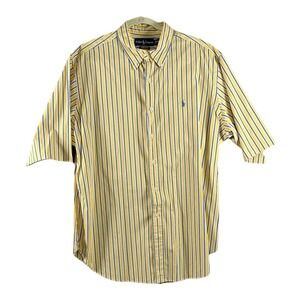 Ralph Lauren Mens XXL Classic Fit Short Sleeve Button Down Yellow Blue Stripe